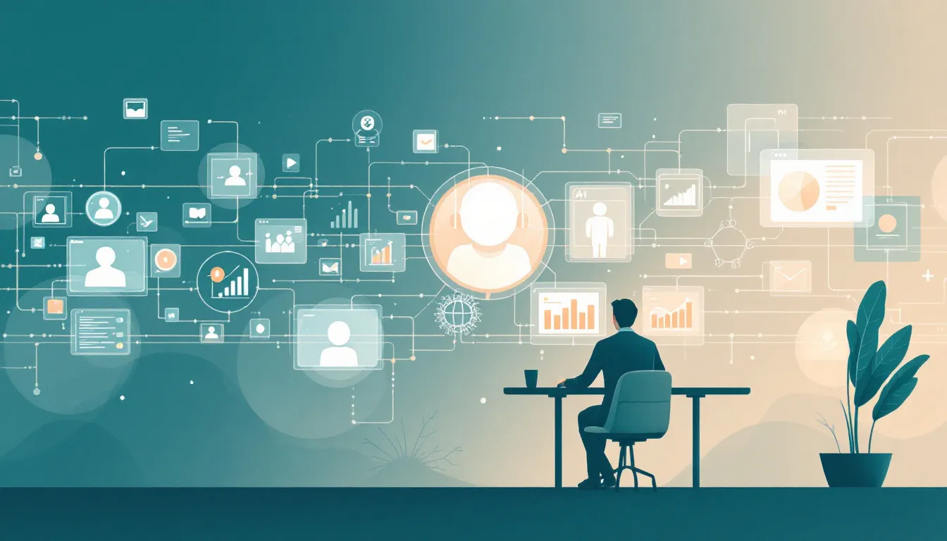 Ilustración conceptual de supervisión humana sobre agentes de IA en compra programática de medios