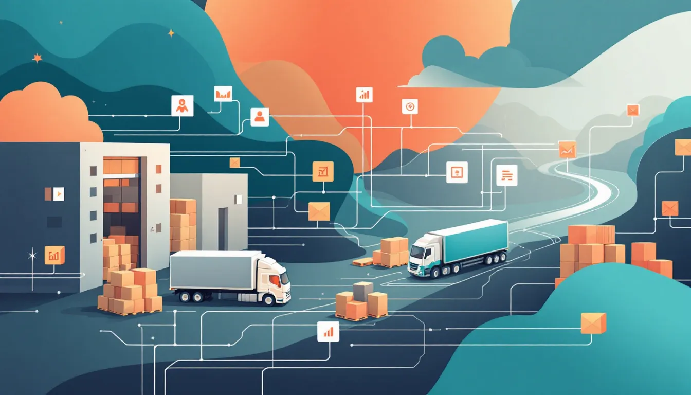 Ilustración conceptual de optimización logística mediante inteligencia artificial en cadena de suministro