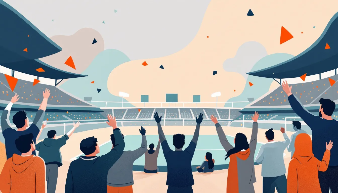 Ilustración editorial de concepto de activación de marketing deportivo con elementos geométricos abstractos