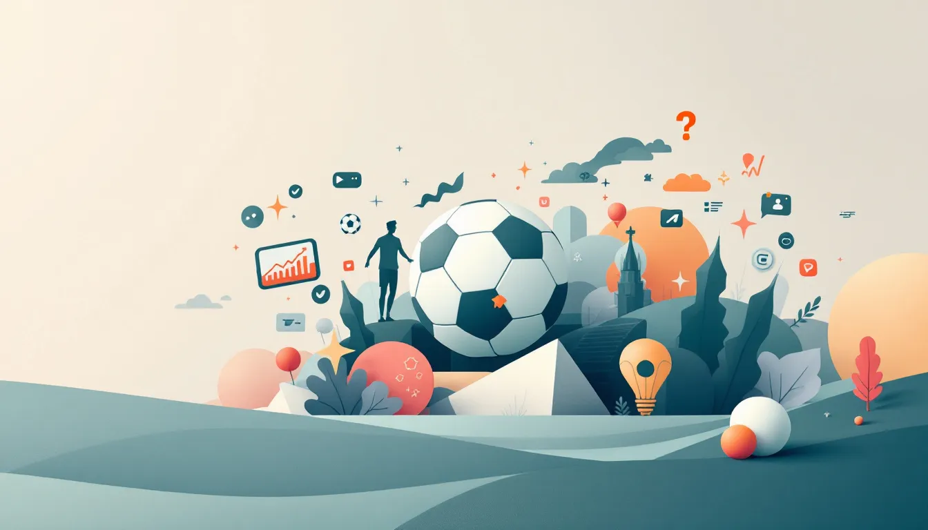 Ilustración conceptual de branding en fútbol con elementos de cultura digital y deporte
