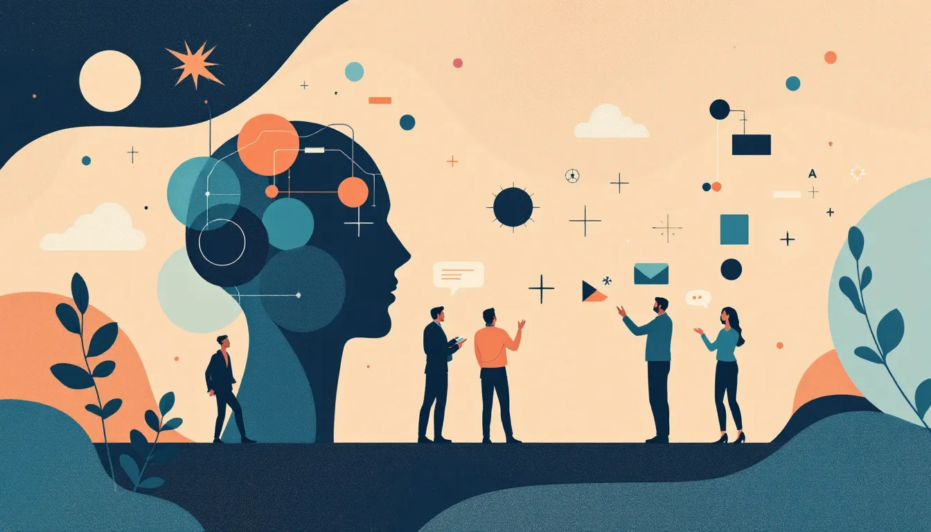 Ilustración conceptual sobre el equilibrio entre automatización con IA y creatividad humana en publicidad digital