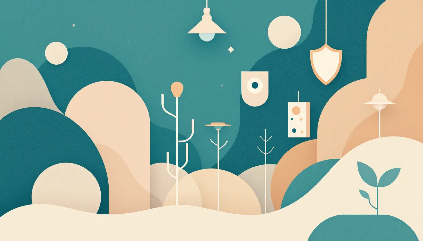 Ilustración conceptual de protección y seguridad en el hogar con formas geométricas abstractas