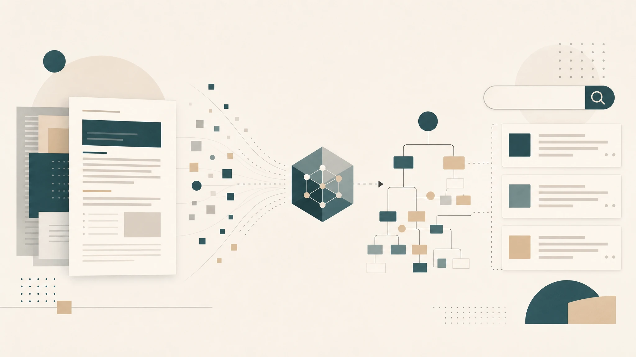 Ilustración conceptual de estructuras de contenido optimizadas para motores de respuesta IA