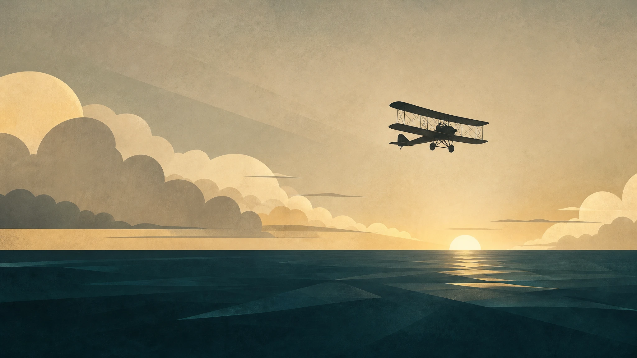 Concepto editorial de pioneros de la aviación cruzando el Atlántico en la era temprana del vuelo
