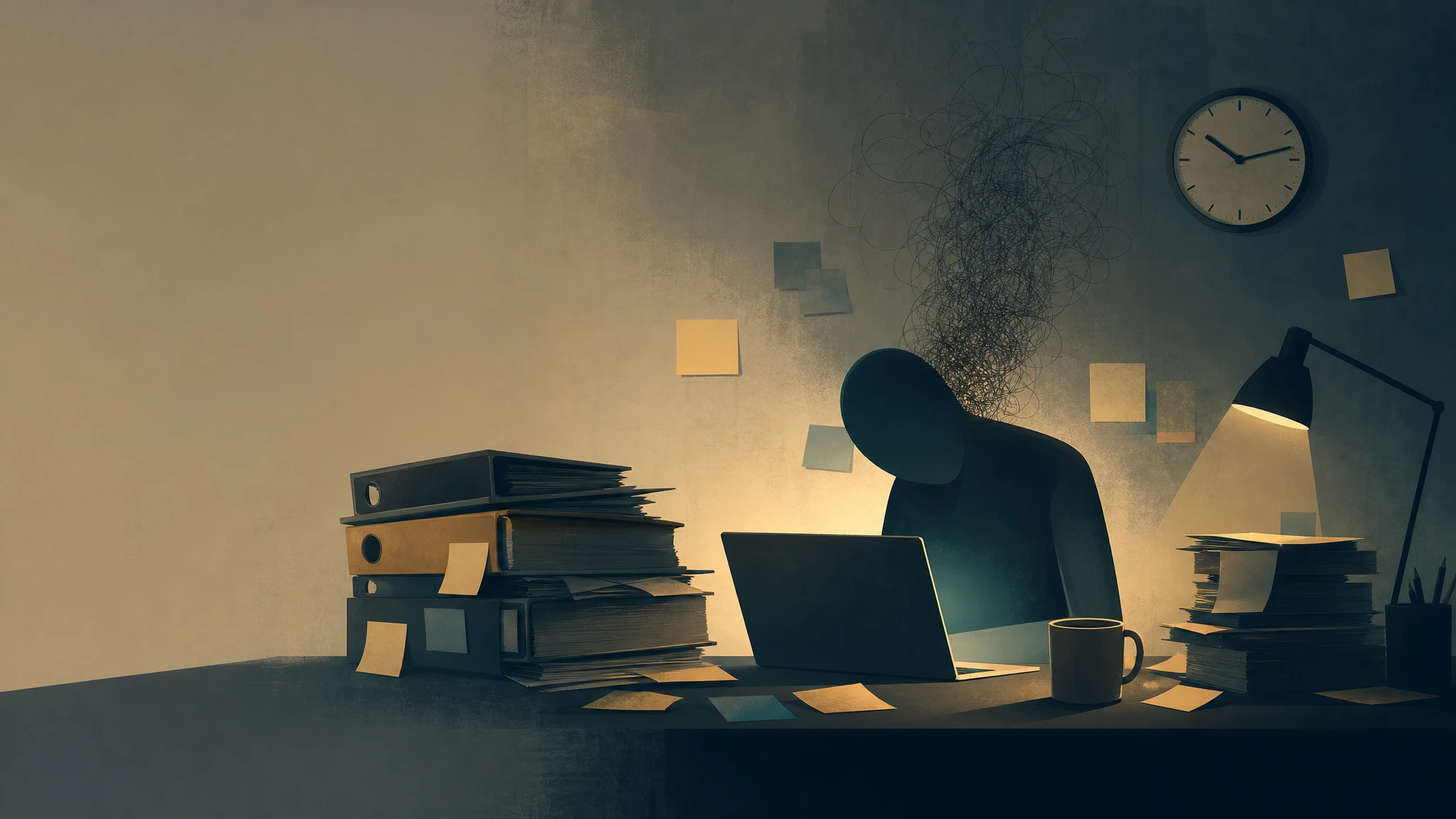 Ilustración conceptual sobre burnout y presión laboral en el entorno de marketing
