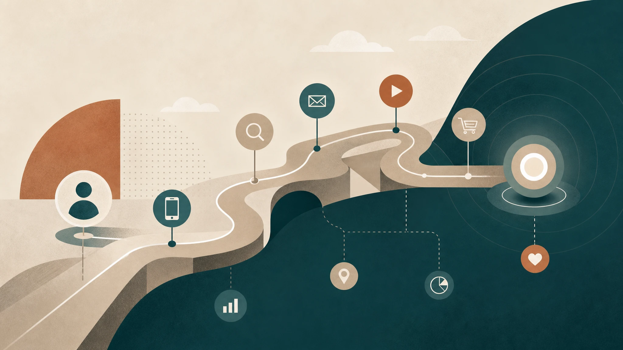 Ilustración conceptual de mapeo de recorrido del consumidor con señales digitales