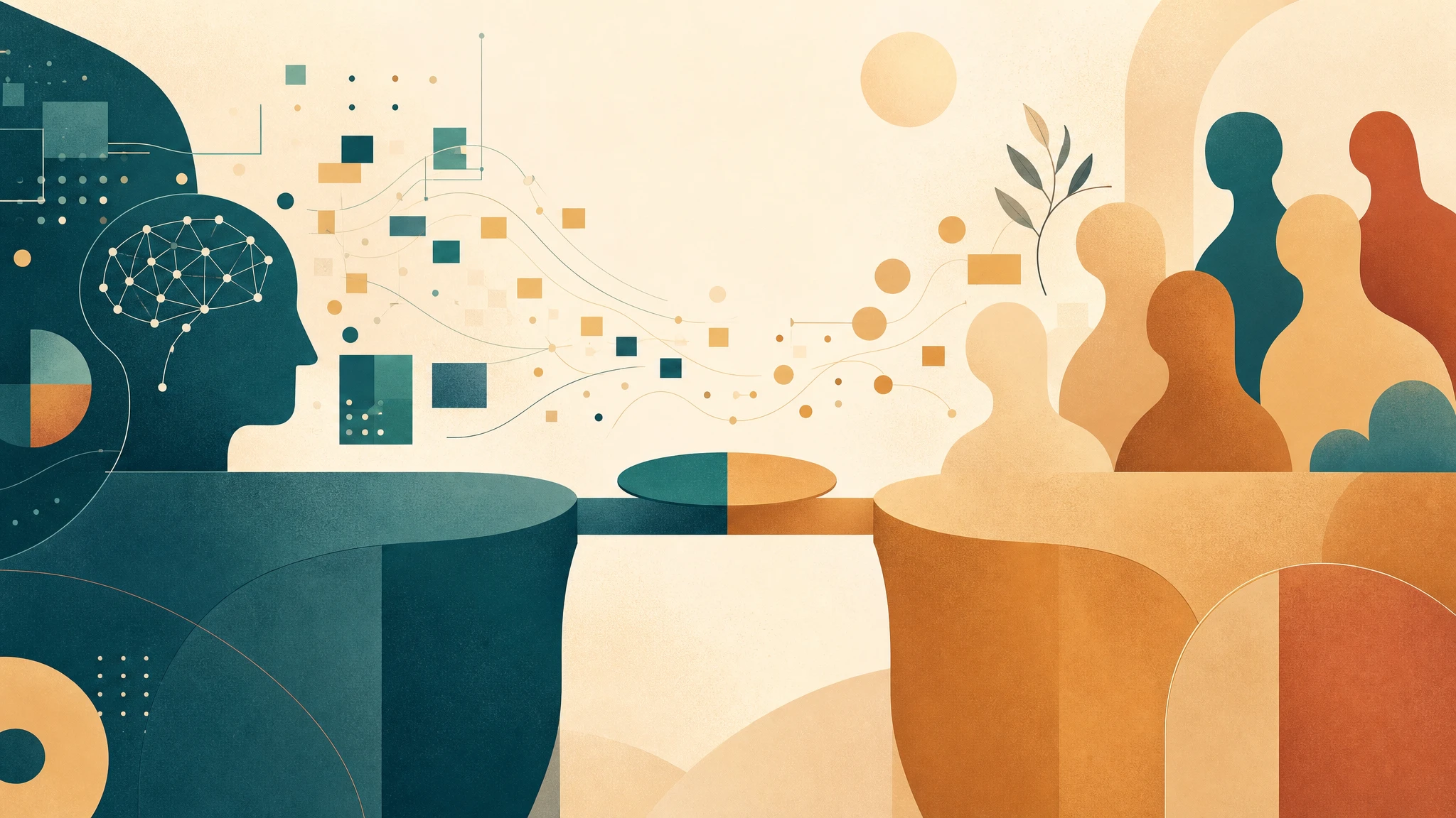 Ilustración conceptual sobre la brecha entre inteligencia artificial y consumidor en marketing