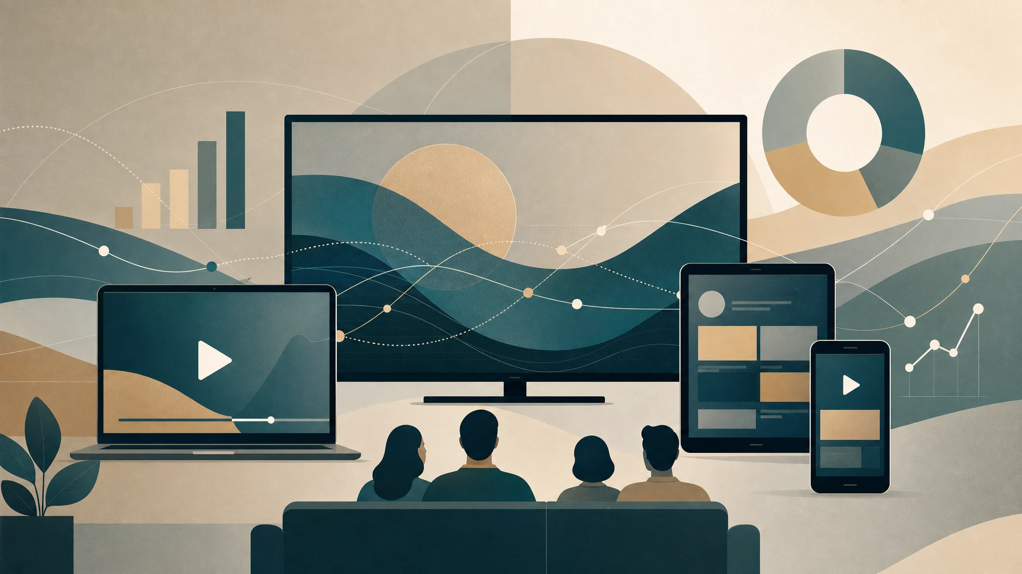 Concepto visual de medición unificada de televisión y plataformas digitales de streaming