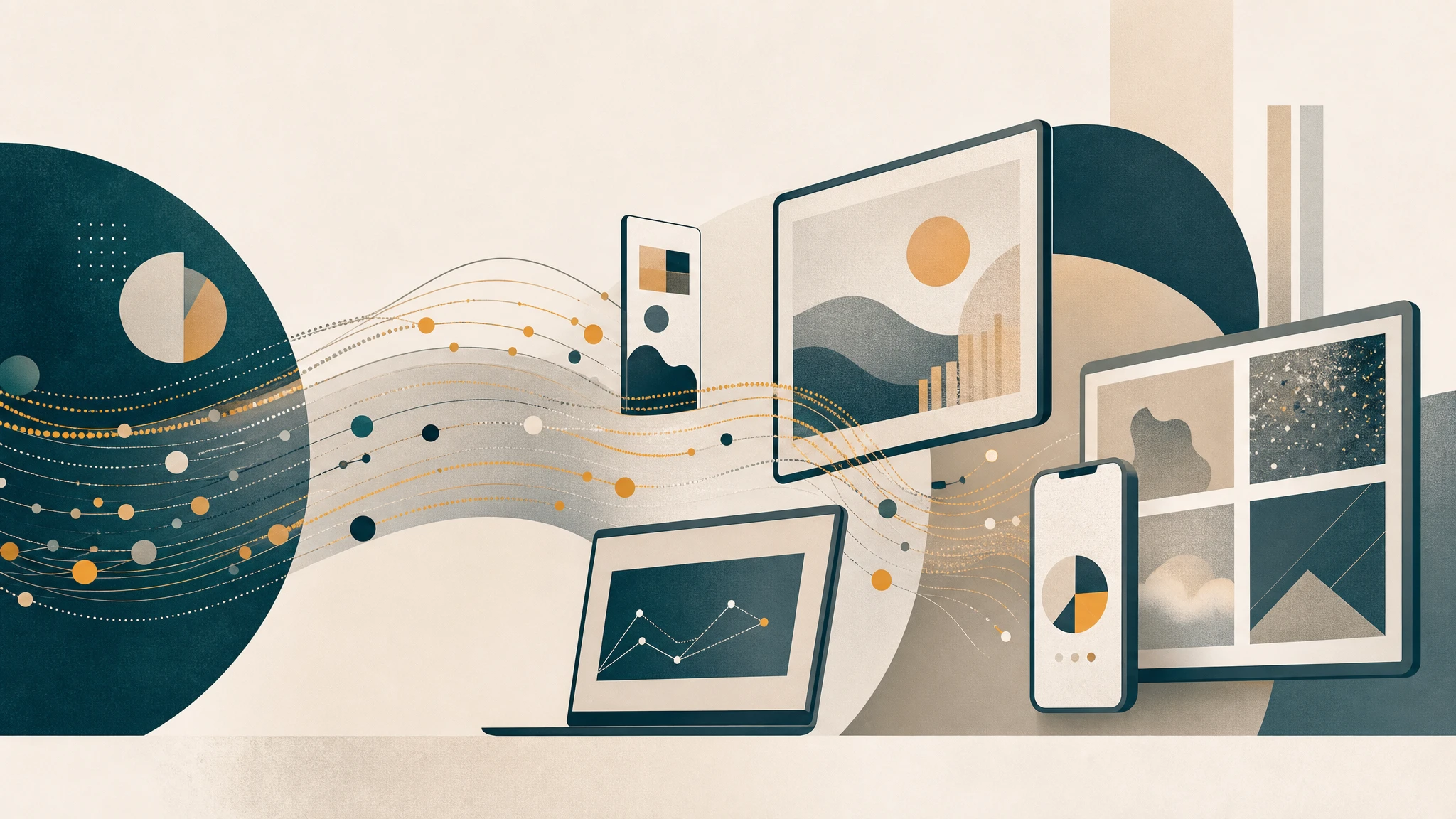 Ilustración conceptual de flujos de datos de audiencias en plataformas fragmentadas